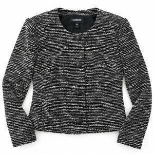 Express Women's Black White Tweed Button Front Jacket Size L